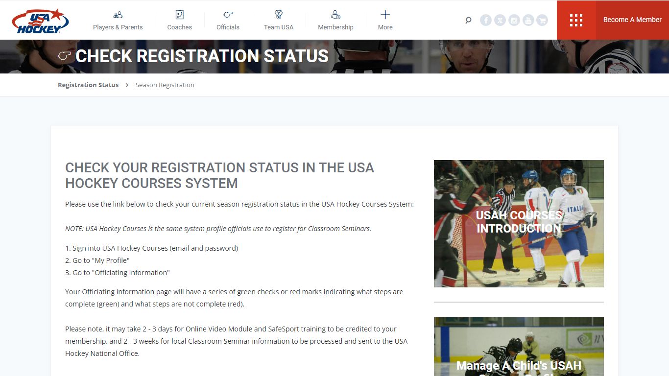 Check Registration Status - USA Hockey
